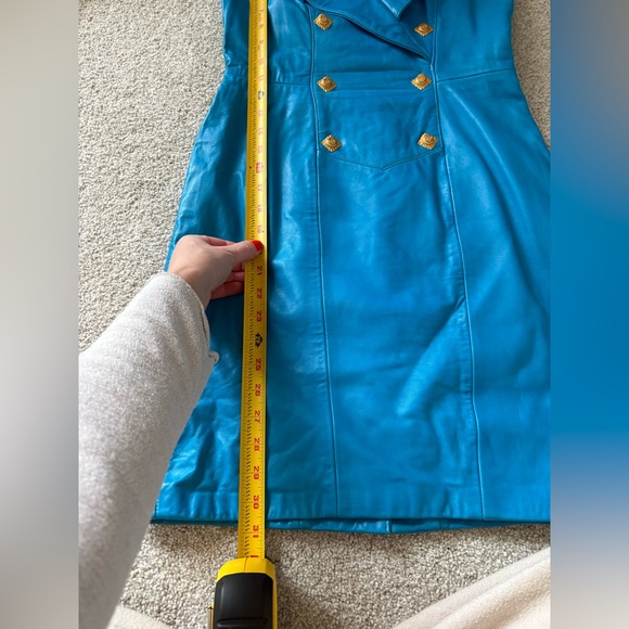 Michael Hoban North Beach Leather Vintage Blue Halter 1980’s Mini Dress Size 6 - Picture 15 of 16